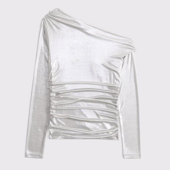 Long-Sleeve Liquid Shine Draped Top - Picture 1 of 2